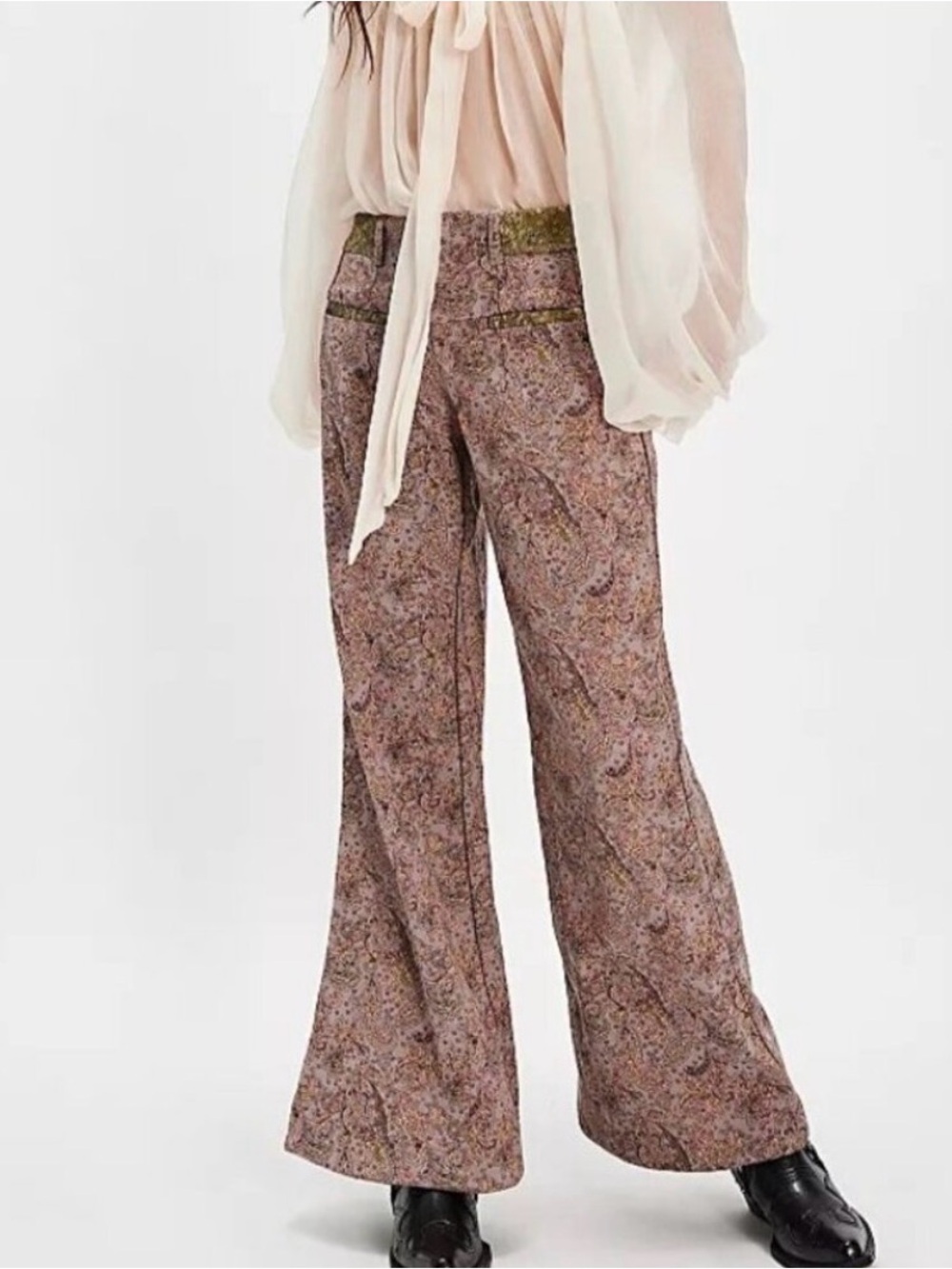 Free People Paisley Wide-Leg Trousers Sz 2